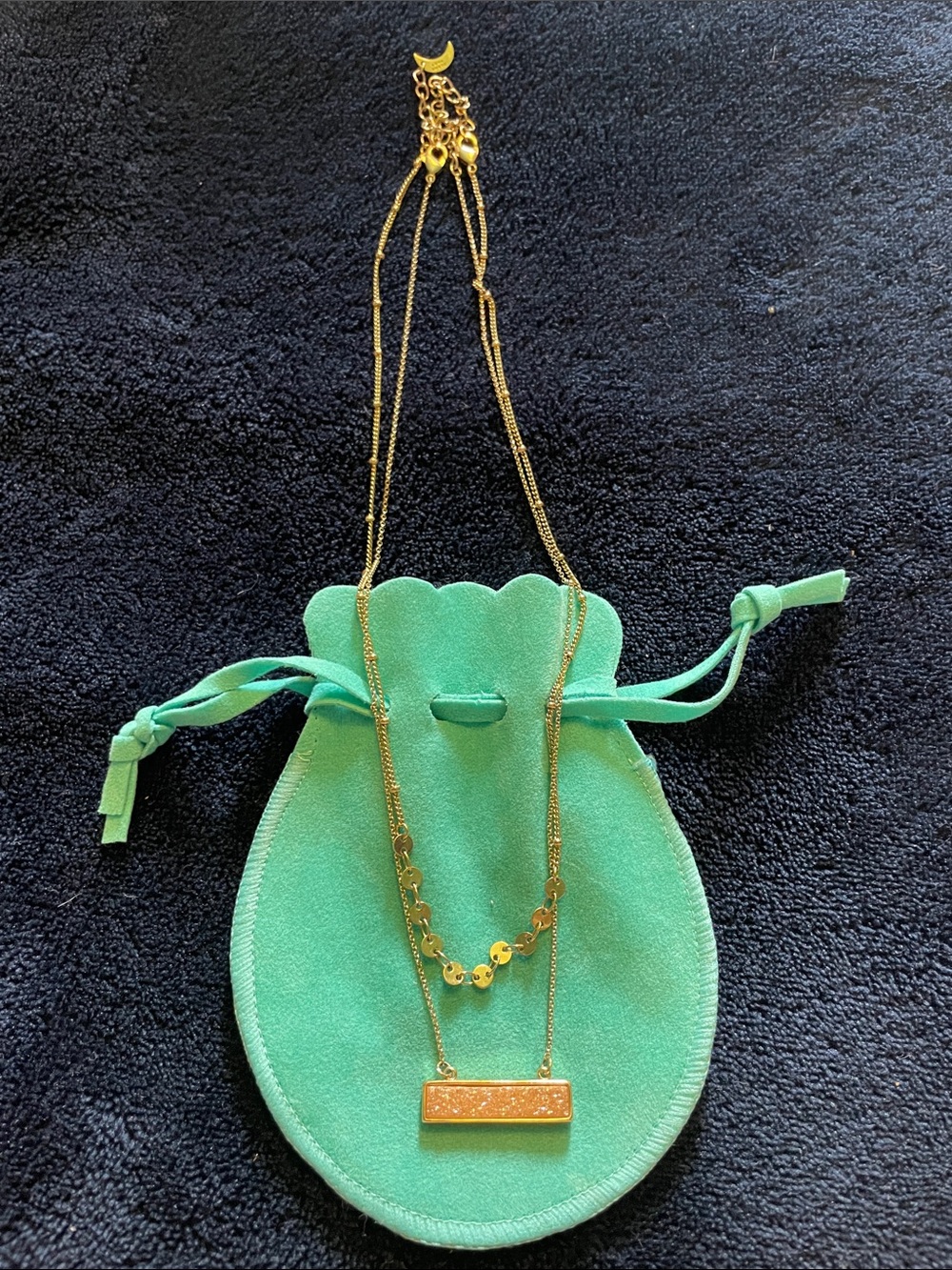 Gold Layered Bar Necklace with Disc Accent - Mint Pouch